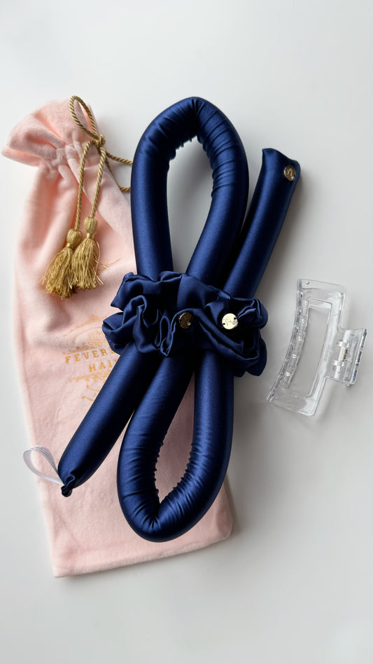 XXS Curling iron without Heat with Natural Silk elastics NAVY Blue