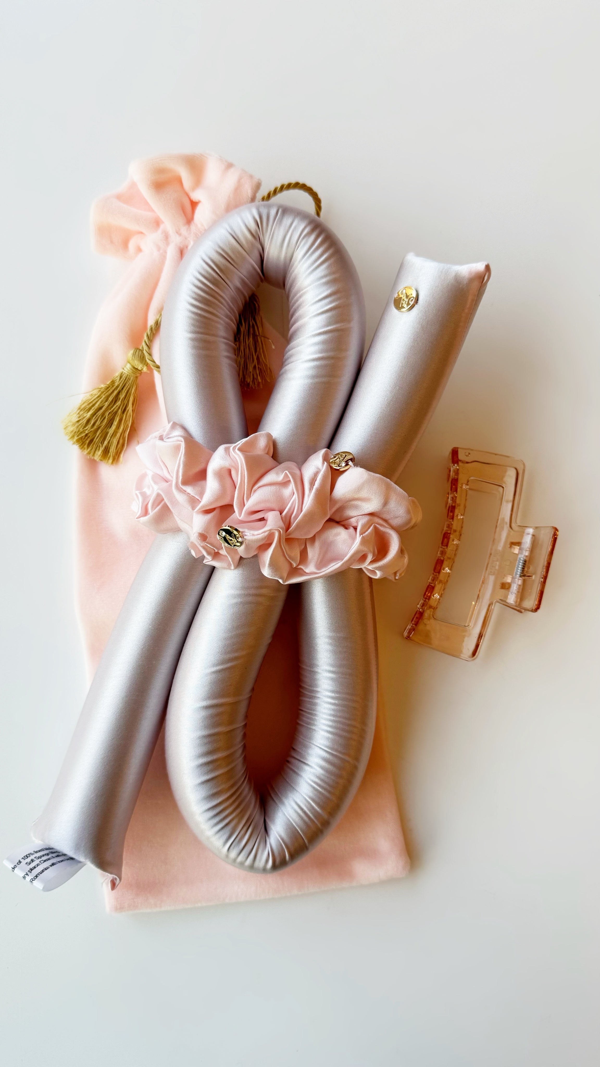 XXL BLOWOUT curling iron without Heat, Light Pink Natural Silk elastics