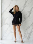 Set 3 pieces "Eria 500" Backless Blouse + HERA Extra Short Pants + Lace Blouse BLACK