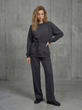 2-Piece Set "Eria 500" Backless Blouse + Long Straight Cotton Trousers DARK GREY