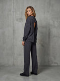 2-Piece Set "Eria 500" Backless Blouse + Long Straight Cotton Trousers DARK GREY