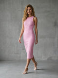 Ribbed midi dress with CRYSTALS - PINK
