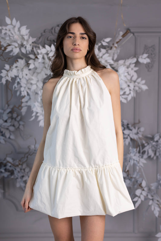OUTLET Short "Baby Doll" dress, non-wrinkled, in Ivory striped taffeta