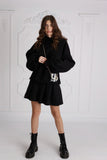 OUTLET "Blush" Backless Bell Sleeve Hoodie BLACK - UNLINED - please read description.