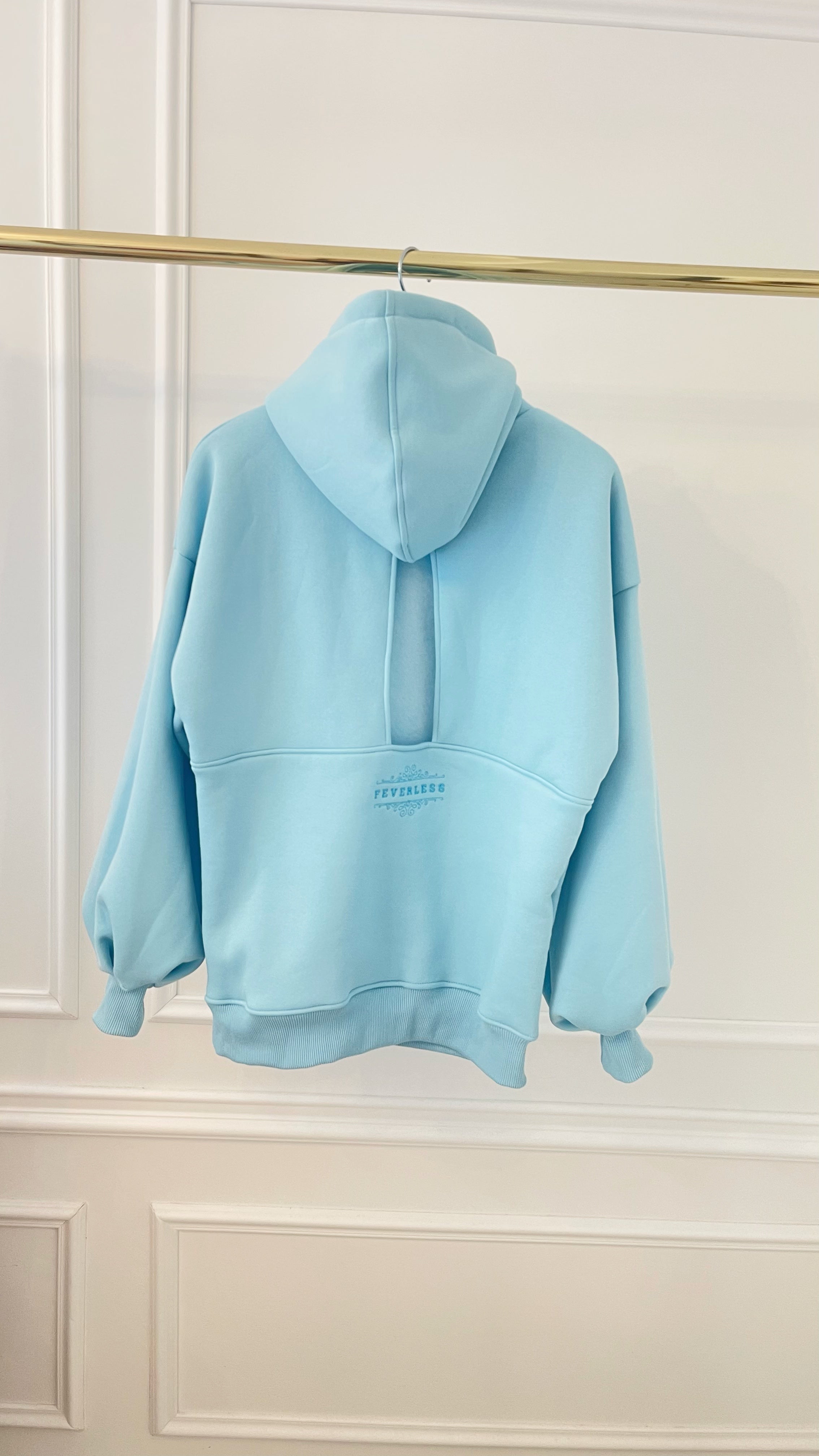"Blush" Hoodie  with Open Back and Bell Sleeves Baby Blue