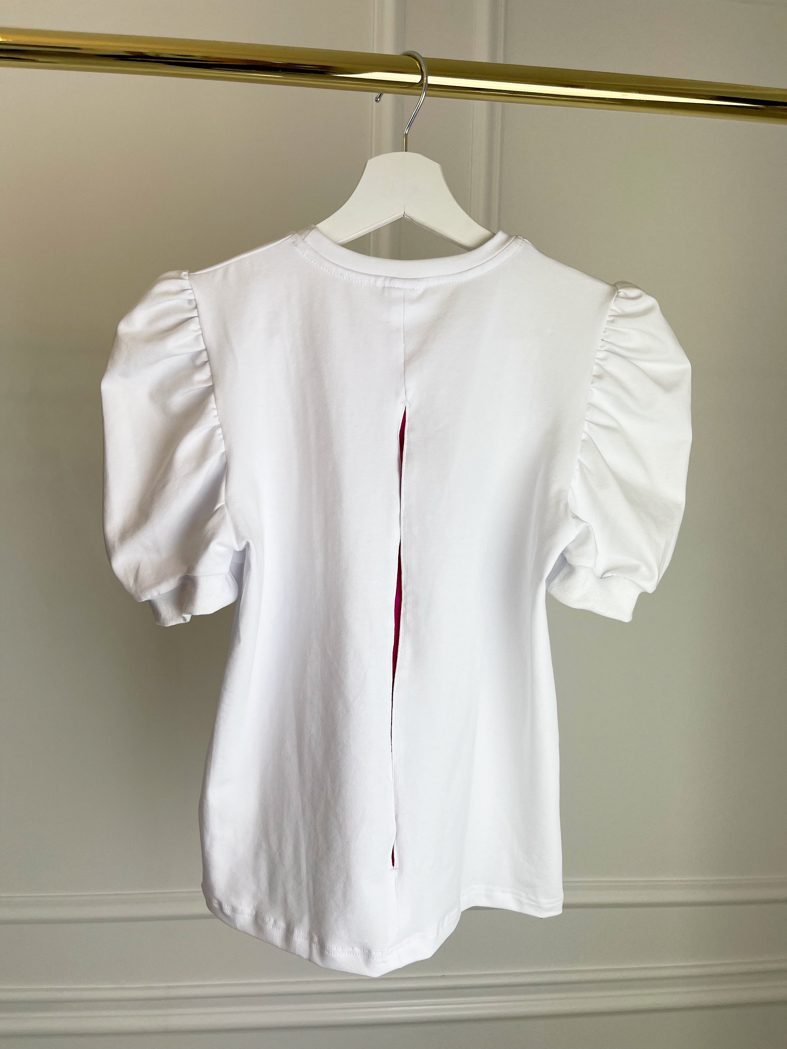 Doll "Split" Short T-shirt with Puffed Sleeves White