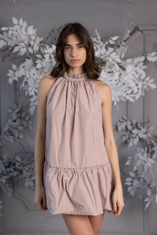 OUTLET Short "Baby Doll" dress, non-wrinkled, in loose taffeta, Powder Pink