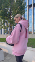 Load and play video in Gallery viewer, &quot;Blush&quot; Hoodie with open back and bell sleeves in pink.