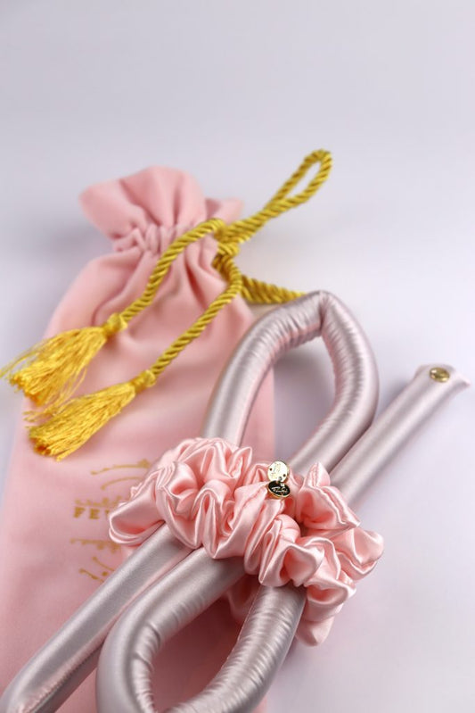 XXS Size Silk Heatless Curler with SILK Scrunchies Light Pink