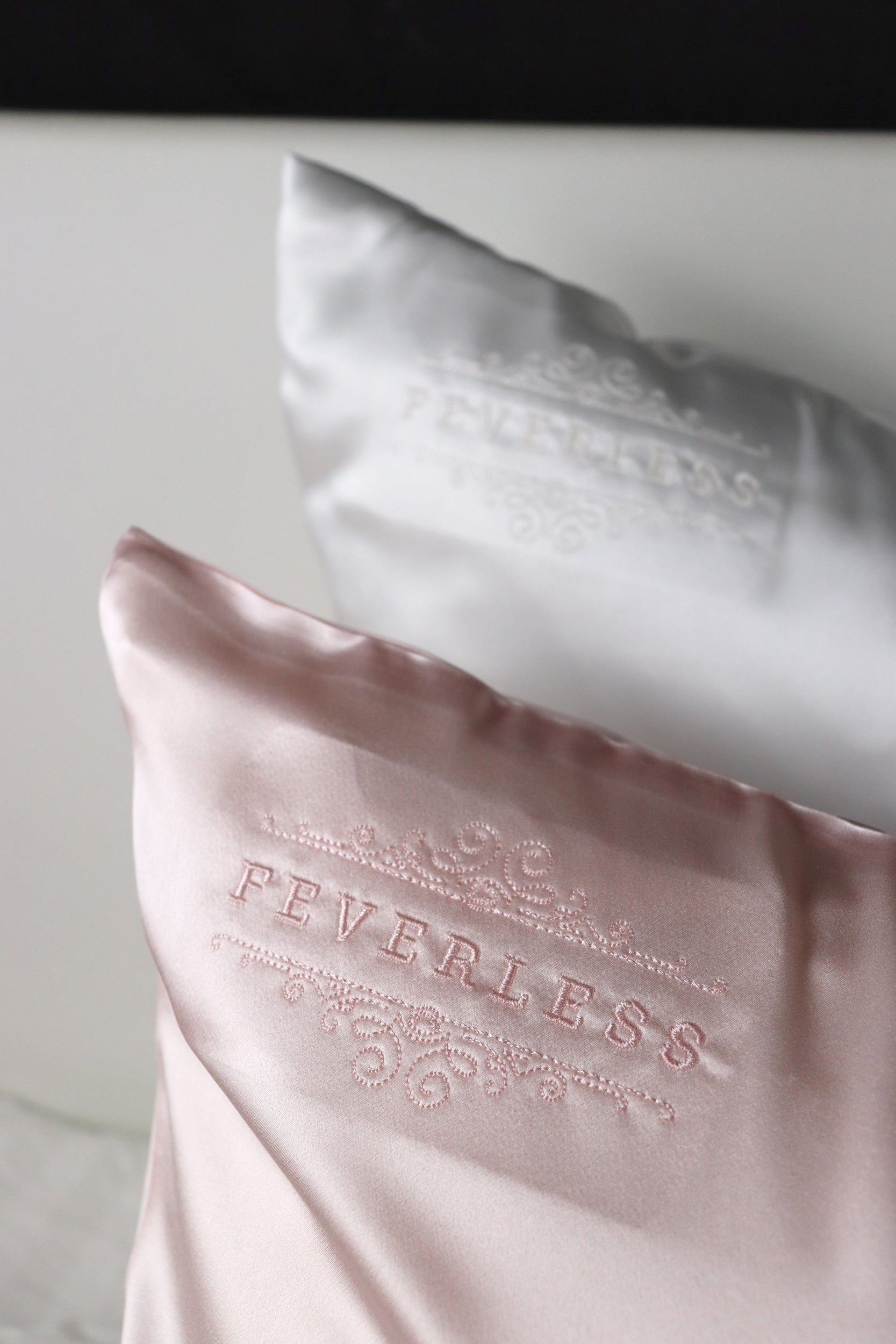 FeverLess Embroidered Natural Silk Mulberry Zipper Pillow Cover Light Pink