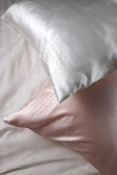 SET of 2 FeverLess Embroidered Pillowcases, made of Natural Mulberry Silk with Light Pink Zipper