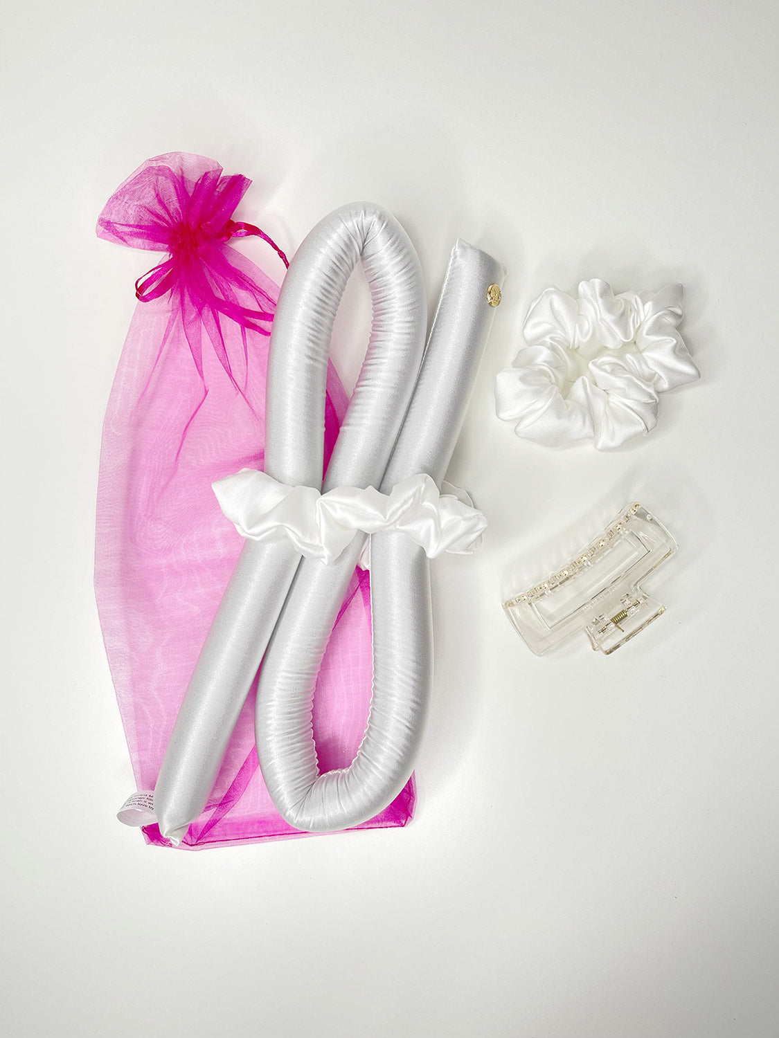 XXS Size Silk Heatless Curler with Satin Scrunchies White