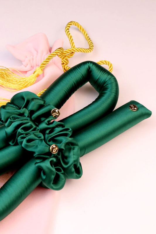 STANDARD Size Silk Heatless Curler with SILK Scrunchies  Emerald Green 