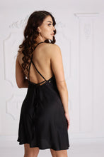 Load image into Gallery viewer, Set Satin Wave Long Robe + Open Back Dress Black