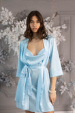 Set Satin Wave Short Robe + Backless Dress Baby BLUE