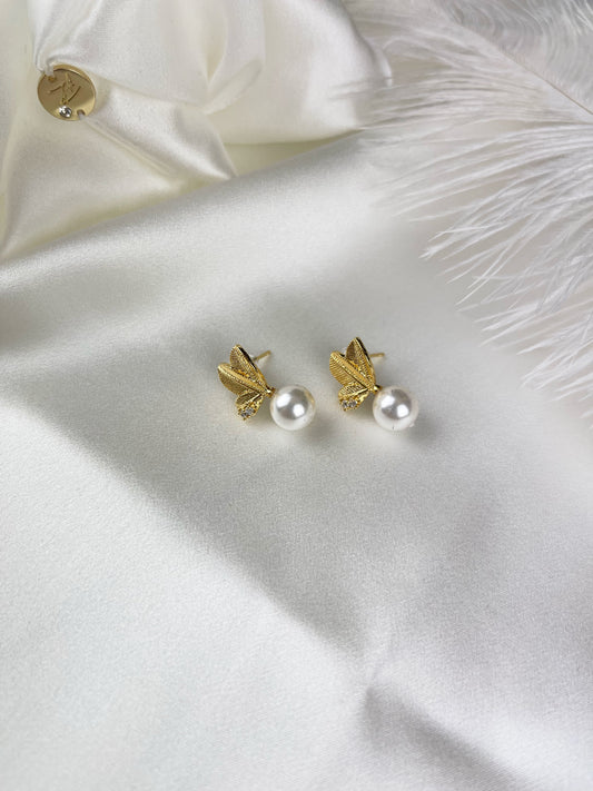  Leaf Pearls Earrings by Shirley Navone with Pearls.