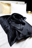 FeverLess Embroidered Natural Silk Mulberry Zipper Pillow Cover Black