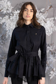 Cotton W. Black Shirt with Ruffles and Black Lace 