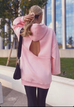 Load image into Gallery viewer, &quot;Blush&quot; Hoodie with open back and bell sleeves in pink.