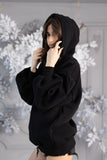 "Blush" Hoodie with Crystals, Open Back, and Bell Sleeves, Black