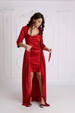 Load image into Gallery viewer, Long Red Satin Wave Robe.