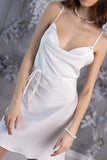 Set Satin Wave Short Robe + Open-Back White Dress