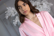 Load image into Gallery viewer, Long Baby Pink Satin Wave Robe
