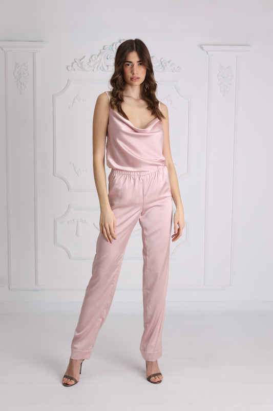 Set Satin Wave - Powder Pink Long Pants with Top