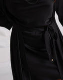 Satin Wave Medium Length Robe Black