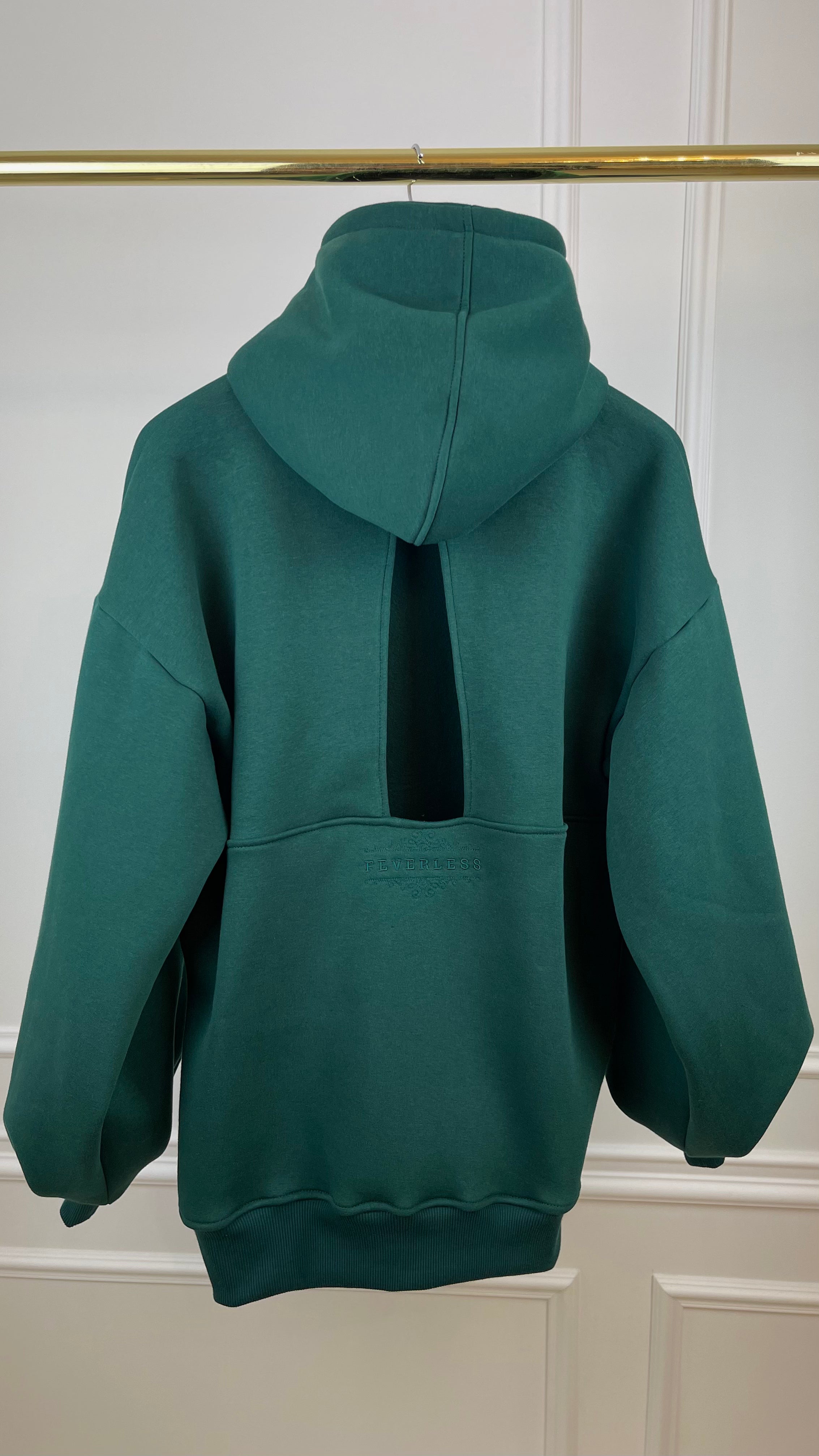"Blush" Hoodie with Open back and Bell Sleeves, Emerald Green