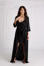 Load image into Gallery viewer, Set Satin Wave Long Robe + Open Back Dress Black