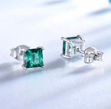 Load image into Gallery viewer, &quot;Emerald&quot; earrings in 925 Silver Rhodium plated with screw