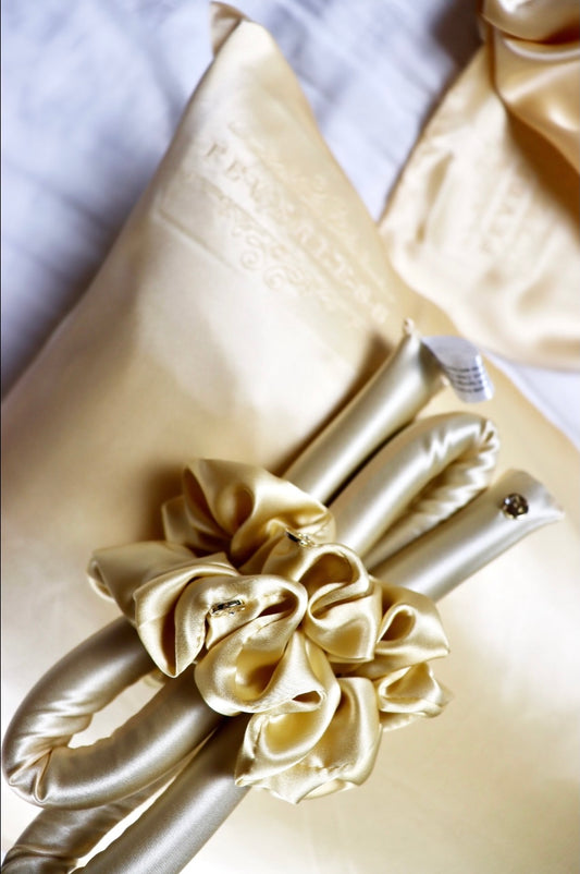Glowing Hair & Skin SET - XXS Size Curling Kit + 1 FeverLess Pillowcase in Golden Natural Silk