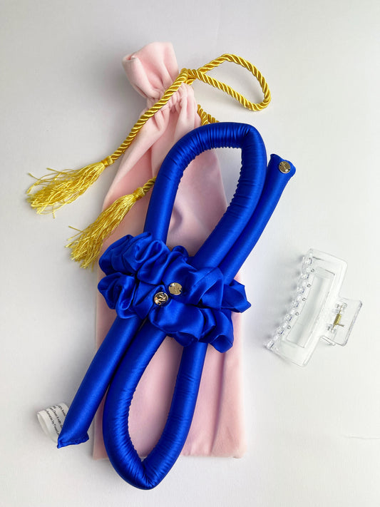 XXS Size Silk Heatless Curler with SILK Scrunchies Royal Blue