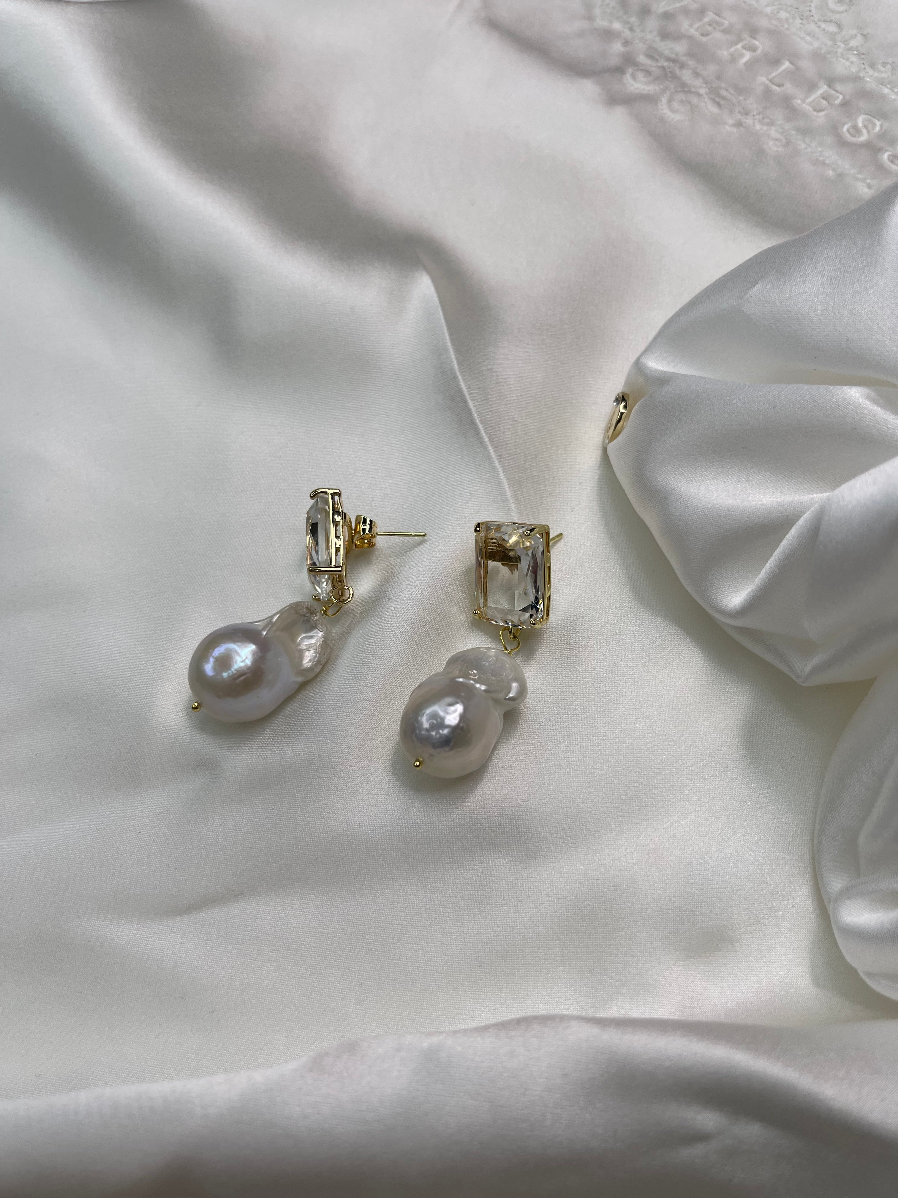 Earrings with Baroque Natural Pearl by Shirley Navone.