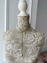 Load image into Gallery viewer, &quot;Cultured Natural Pearl Necklace&quot; by Shirley Navone with gold-plated metallic details.
