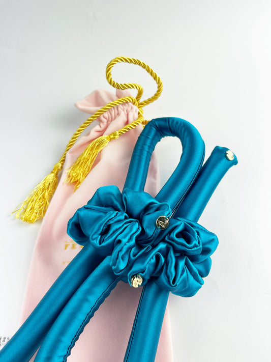 XXS Size Silk Heatless Curler with SILK Scrunchies Tibetan Blue