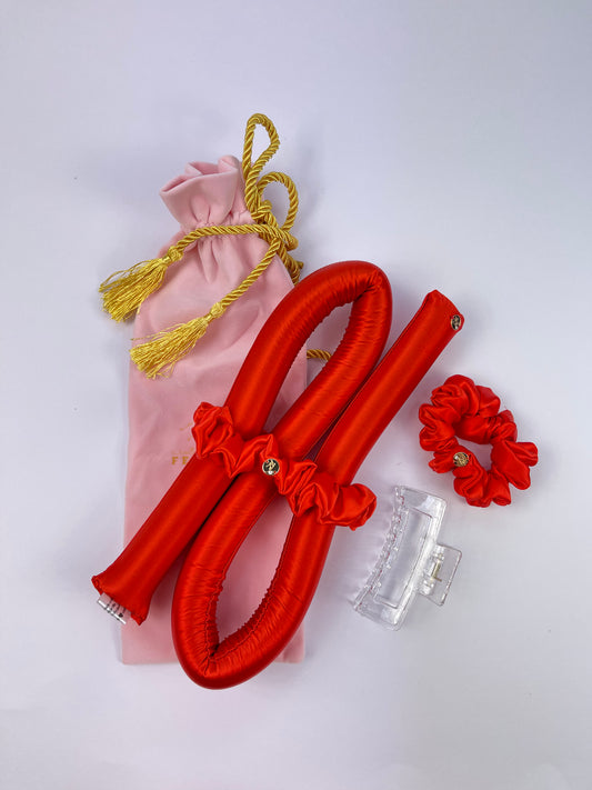 STANDARD Size Silk Heatless Curler with SILK Scrunchies Brick-Red