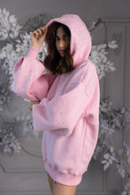 Load image into Gallery viewer, &quot;Blush&quot; Hoodie with Crystal Embellishments, Open Back, and Bell Sleeves in Pink.