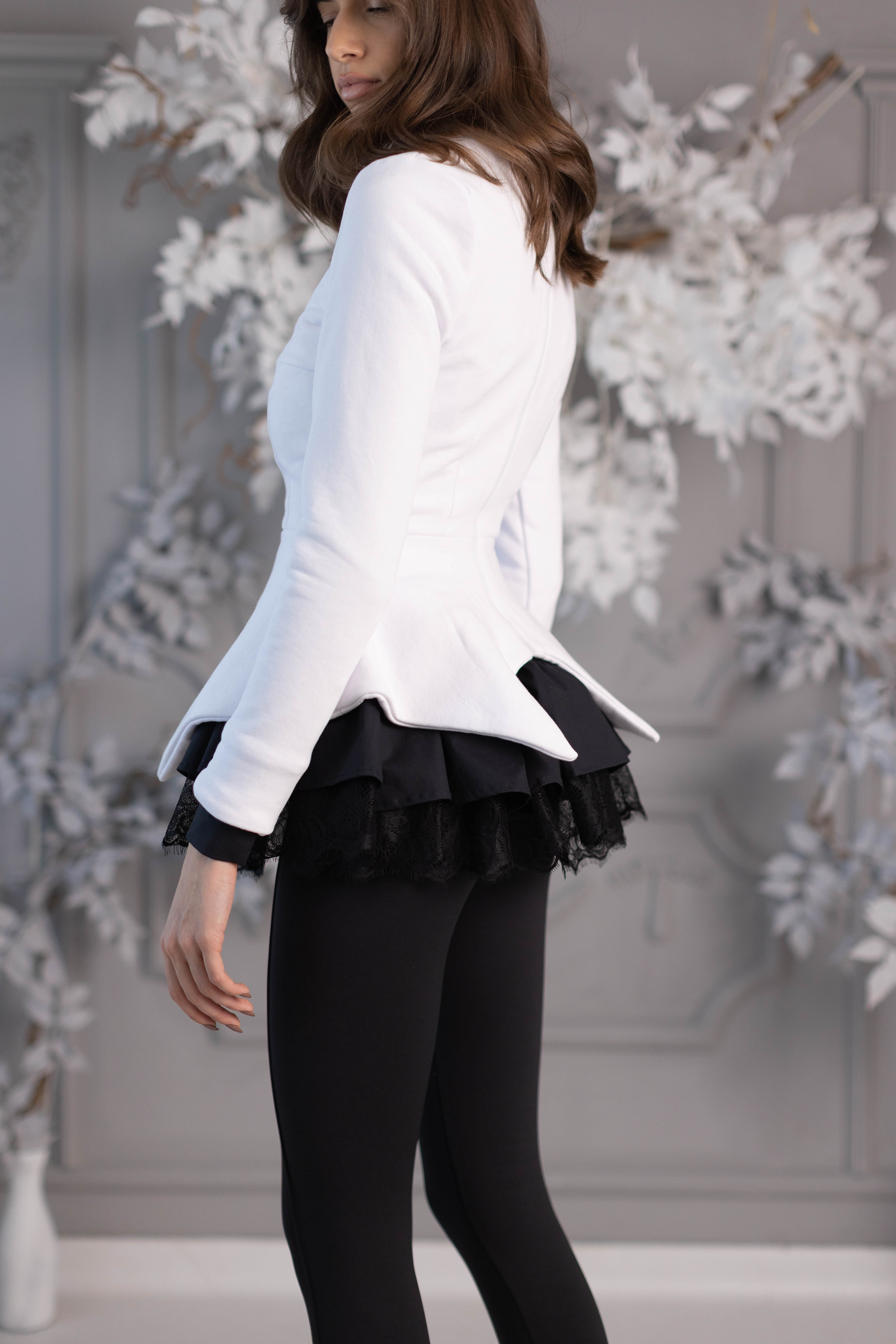 W. Black Shirt + White Blouse Set 