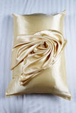 SET of 2 FeverLess Embroidered Pillowcases, made of Natural Mulberry Silk with a Golden Zipper.