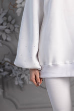 Load image into Gallery viewer, &quot;Blush&quot; Hoodie with Crystals, Open Back, and Bell Sleeves, White
