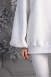 "Blush" Hoodie with Crystals, Open Back, and Bell Sleeves, White