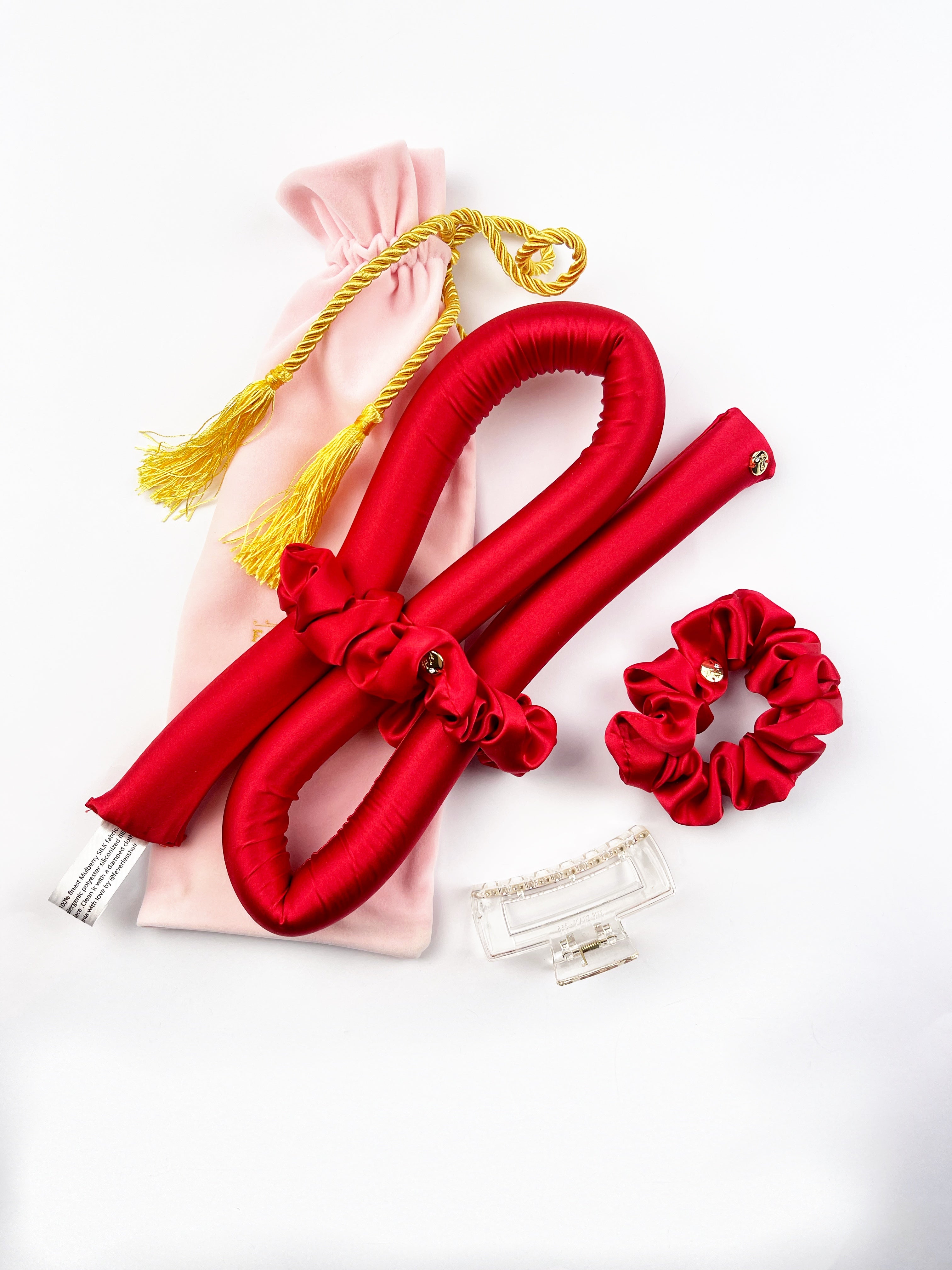 STANDARD Size Silk Heatless Curler with SILK Scrunchies Red