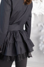Load image into Gallery viewer, Cotton W. Black Shirt with Ruffles and Black Lace 