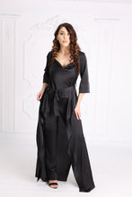 Load image into Gallery viewer, Long Black Satin Wave Robe