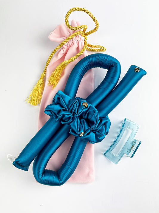 STANDARD Size Silk Heatless Curler with SILK Scrunchies Tibetan Blue