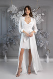 Set Satin Wave Long Robe + Open-Back White Dress Set