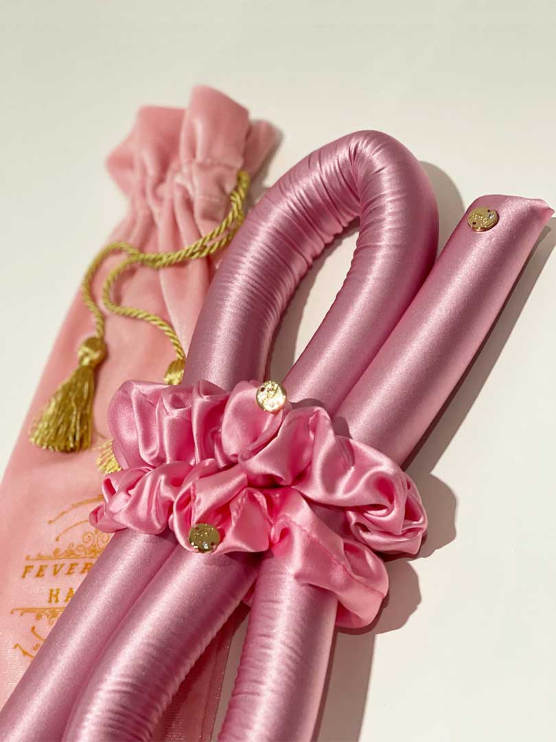 XXS Size Silk Heatless Curler with SILK Scrunchies Pink
