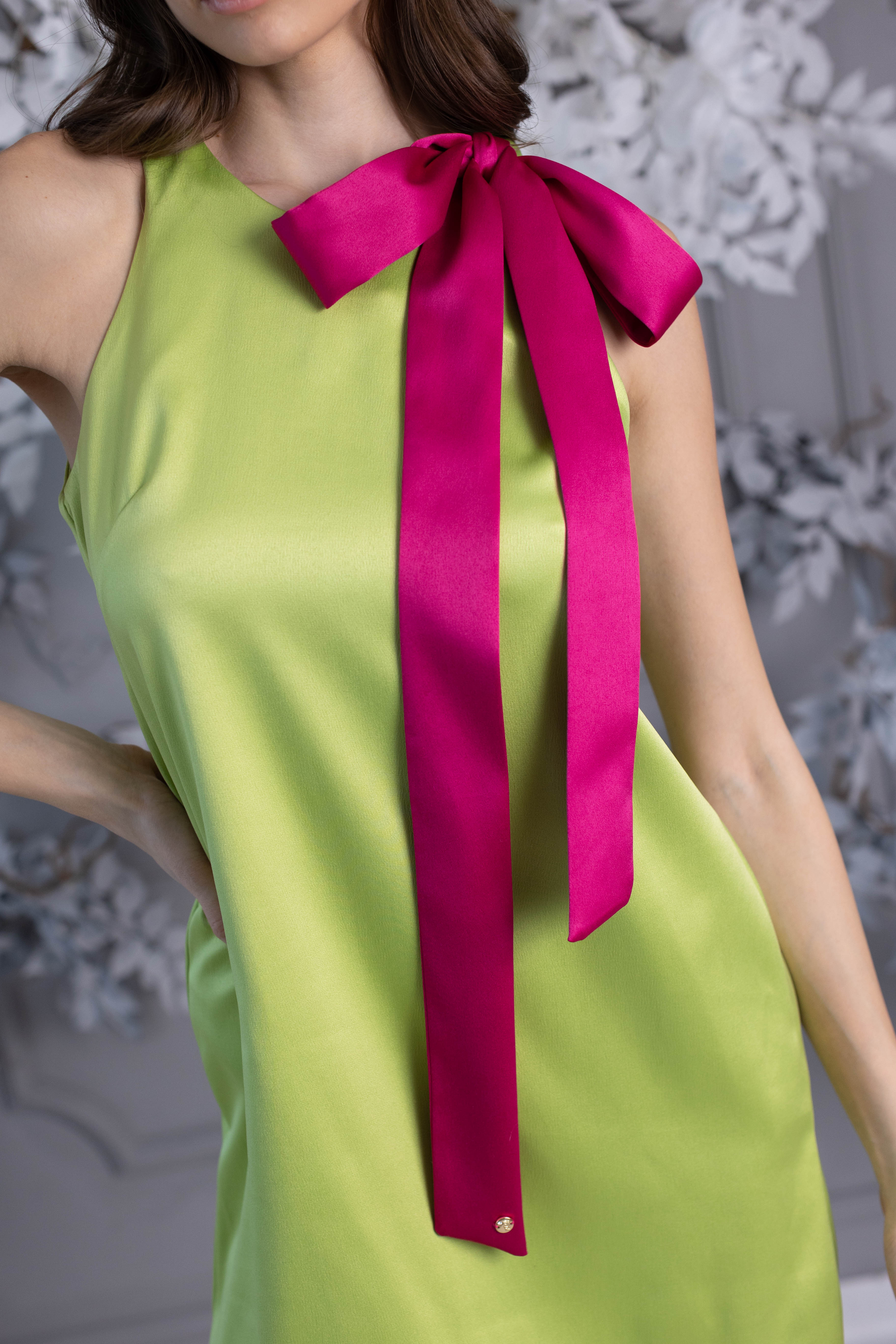 Short A-line Taffeta Dress Lime Green